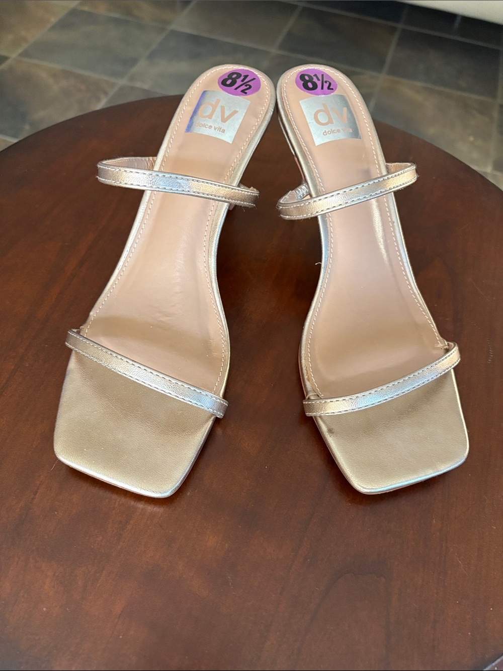 DV by Dolce Vita Gold Strappy Square-Toe Heels